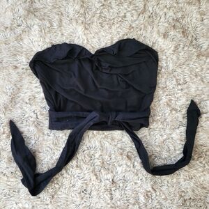 By Anthropologie Ruffled Strapless Cropped Tank Top Black Women's Size 1X